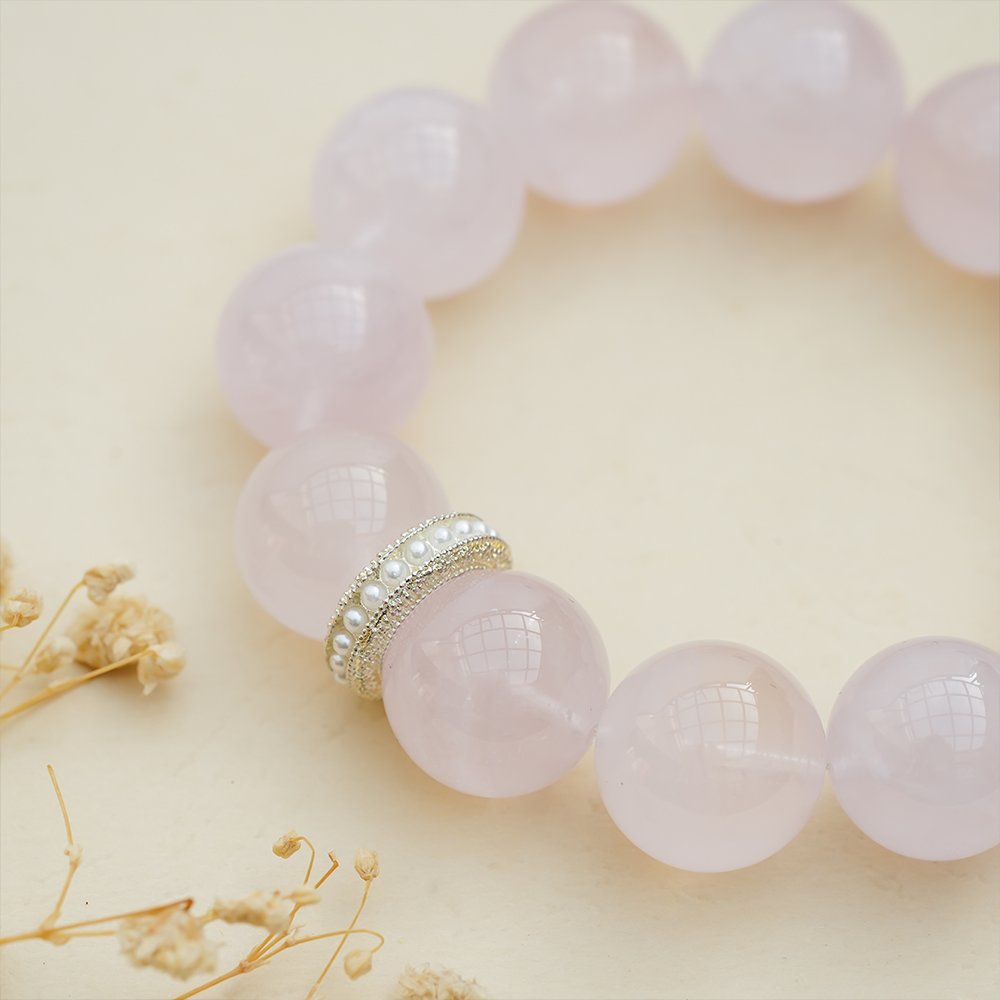 Rose Quartz Bracelet 16mm,TS-108,rose quartz crystal bracelet,pink crystal bracelet,polished rose quartz bracelet,crystal bracelet gift,elegant crystal bracelet,feminine crystal jewelry