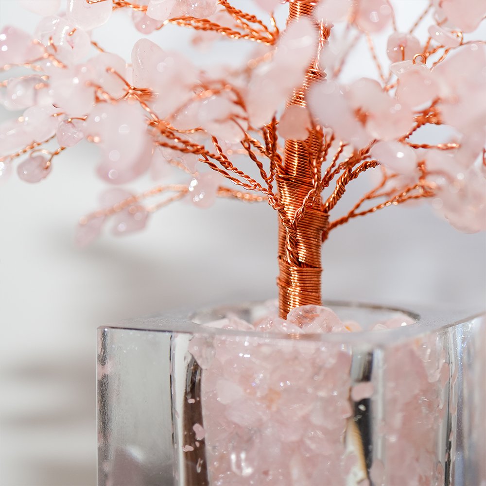rose quartz crystal tree,pink crystal tree,relationship harmony decor,rose quartz tree decor,crystal tree for home decor,crystal tree for office,pink gemstone tree,rose quartz gift,social warmth symbolism decor,TS-403 crystal tree