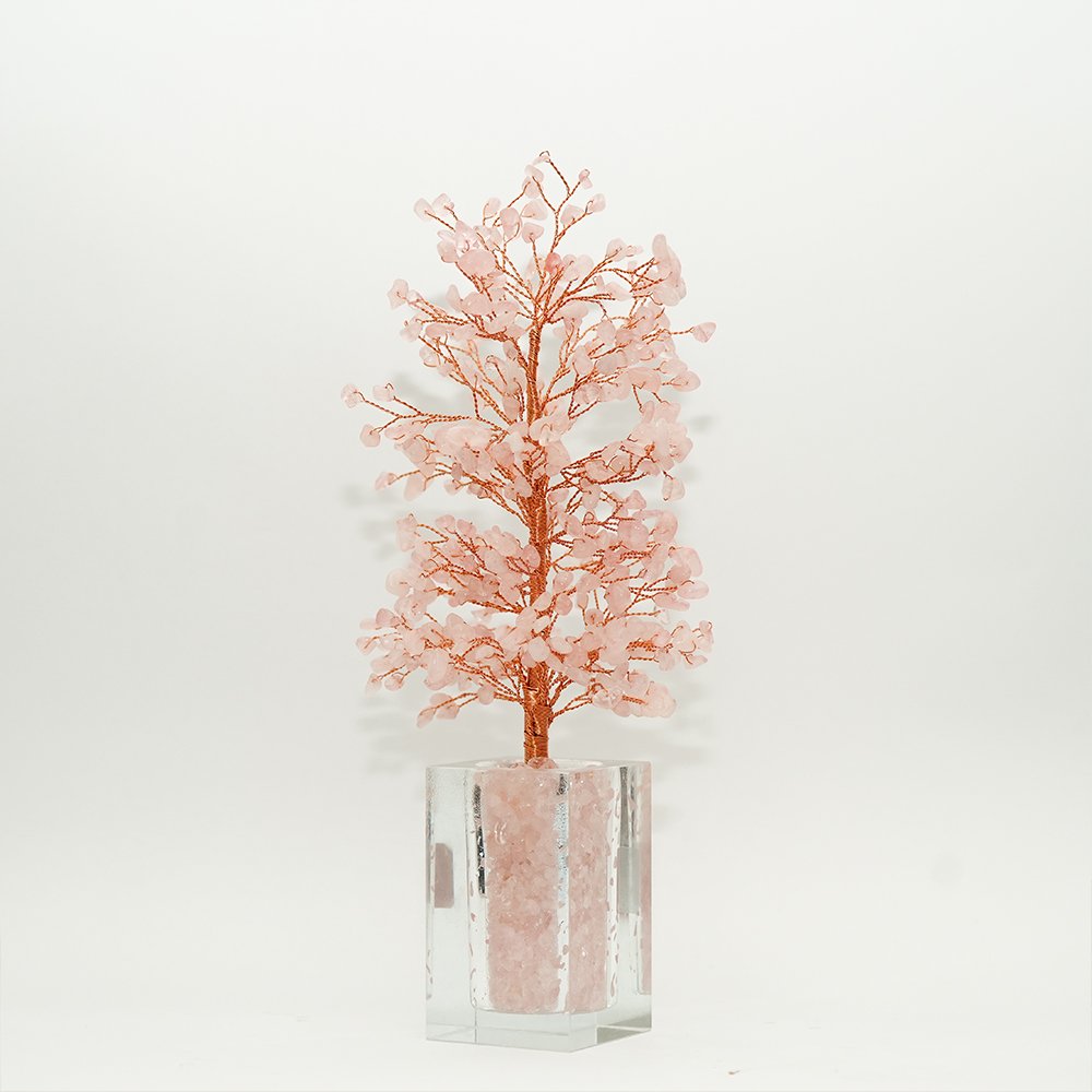 rose quartz crystal tree,pink crystal tree,relationship harmony decor,rose quartz tree decor,crystal tree for home decor,crystal tree for office,pink gemstone tree,rose quartz gift,social warmth symbolism decor,TS-403 crystal tree