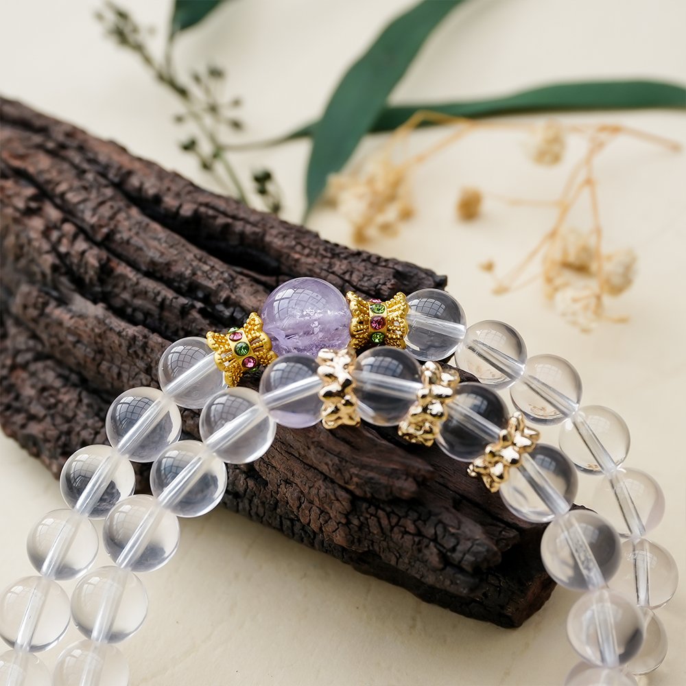 Rose Quartz Double Wrap Bracelet with Amethyst 7mm,TS-202,rose quartz bracelet,amethyst bracelet,pink crystal bracelet,double wrap crystal bracelet,crystal bracelet gift,elegant crystal jewelry