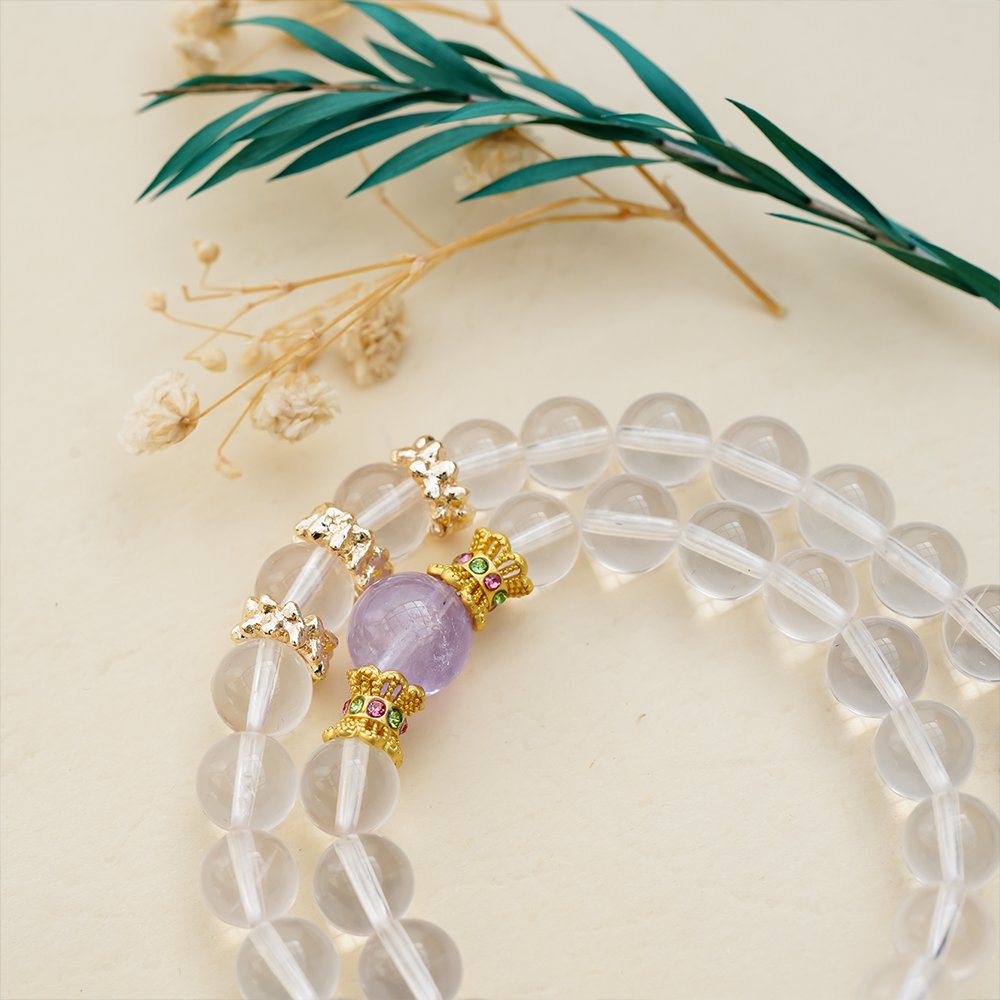 Rose Quartz Double Wrap Bracelet with Amethyst 7mm,TS-202,rose quartz bracelet,amethyst bracelet,pink crystal bracelet,double wrap crystal bracelet,crystal bracelet gift,elegant crystal jewelry