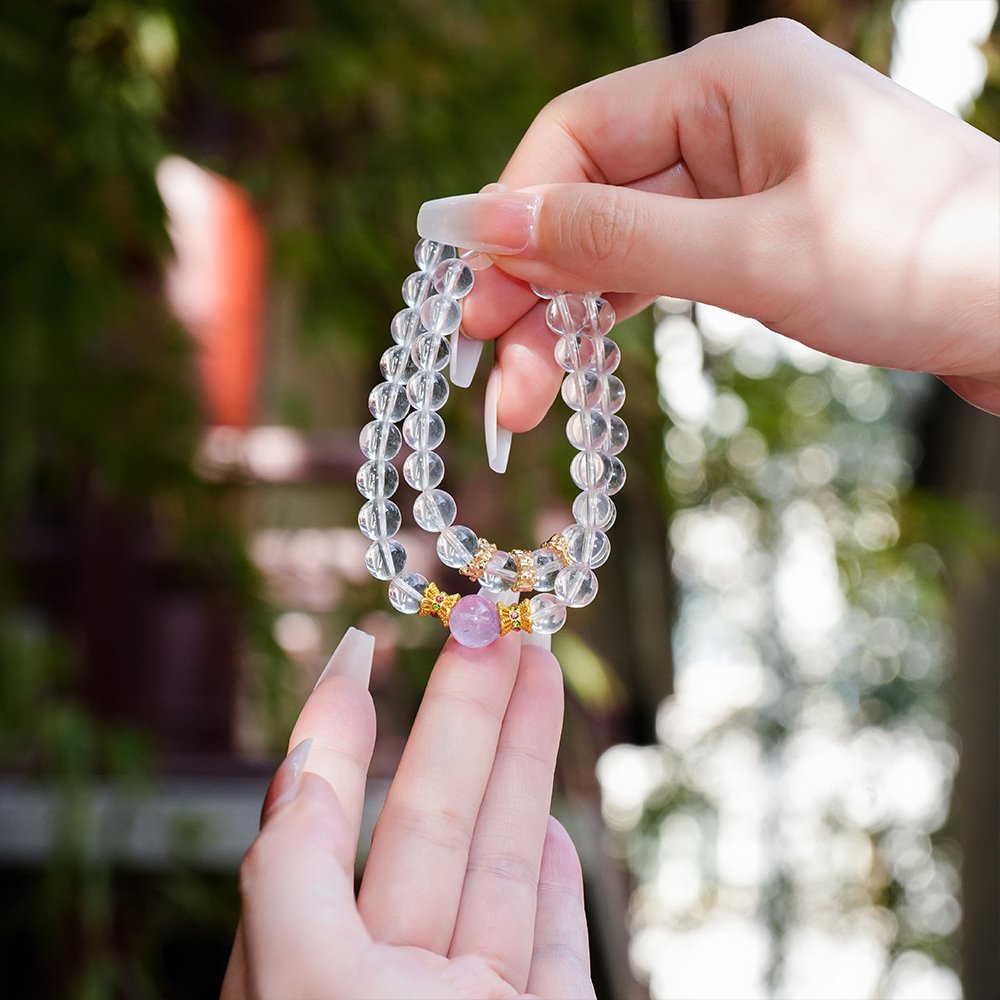 Rose Quartz Double Wrap Bracelet with Amethyst 7mm,TS-202,rose quartz bracelet,amethyst bracelet,pink crystal bracelet,double wrap crystal bracelet,crystal bracelet gift,elegant crystal jewelry