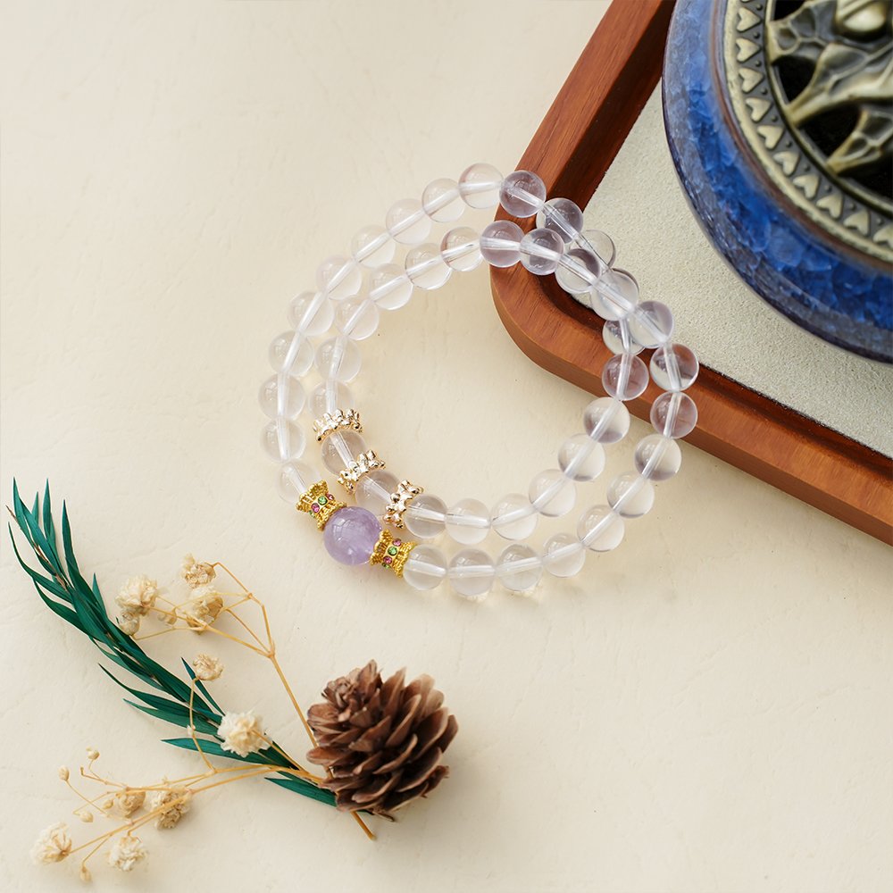 Rose Quartz Double Wrap Bracelet with Amethyst 7mm,TS-202,rose quartz bracelet,amethyst bracelet,pink crystal bracelet,double wrap crystal bracelet,crystal bracelet gift,elegant crystal jewelry