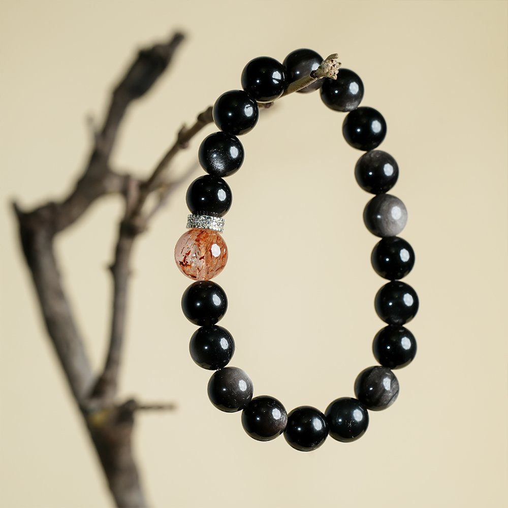 silver obsidian bracelet,black gold super seven bracelet,black gold crystal bracelet,grounded balance crystal bracelet,business style crystal bracelet,decision clarity bracelet,abundance inspired bracelet,10mm obsidian bracelet,symbolic crystal jewelry,TS-132 bracelet