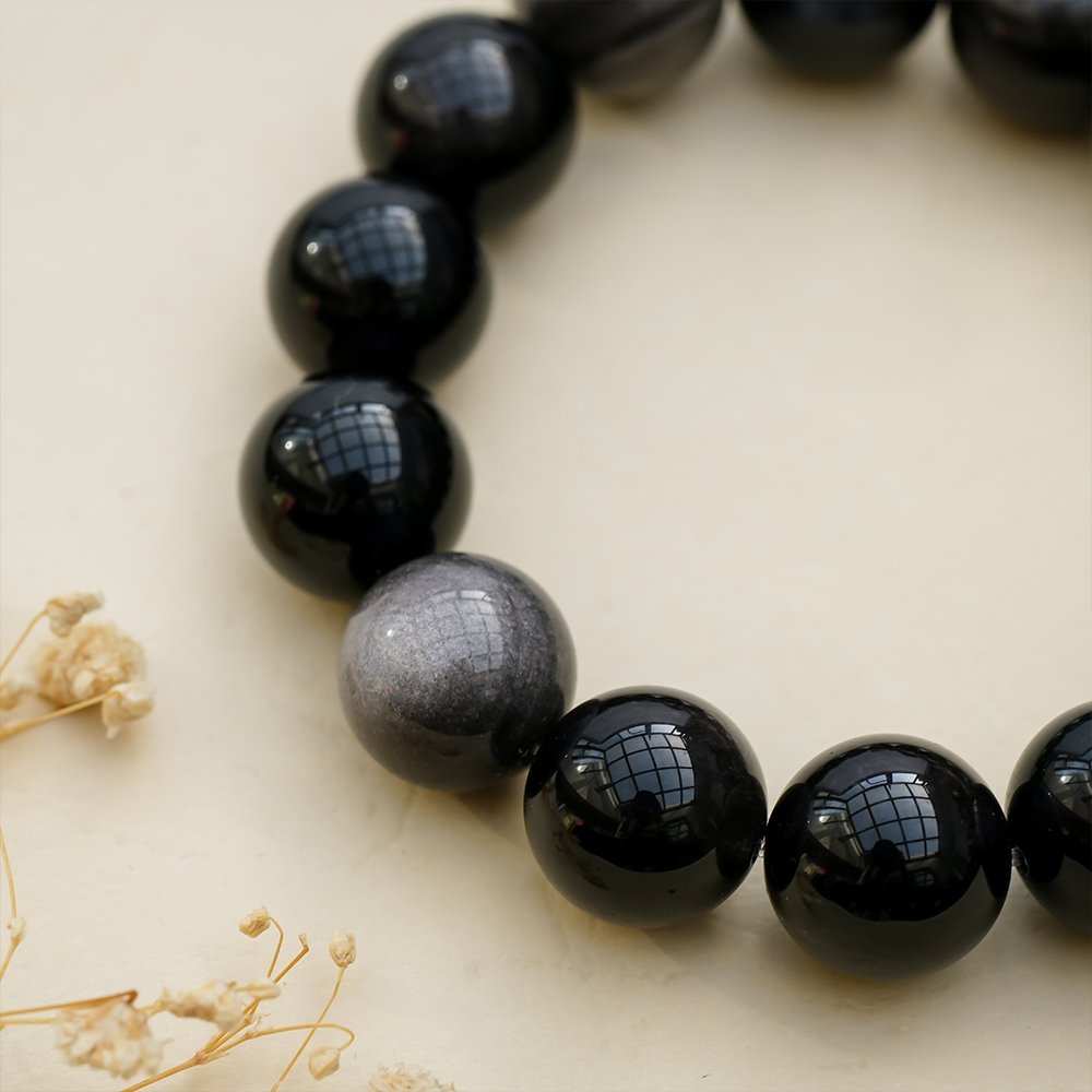 silver obsidian men’s bracelet,silver obsidian bracelet,men’s crystal bracelet,abundance inspired bracelet,grounding crystal bracelet,16mm obsidian bracelet,masculine natural stone bracelet,business style bracelet,symbolic crystal jewelry,TS-133 bracelet