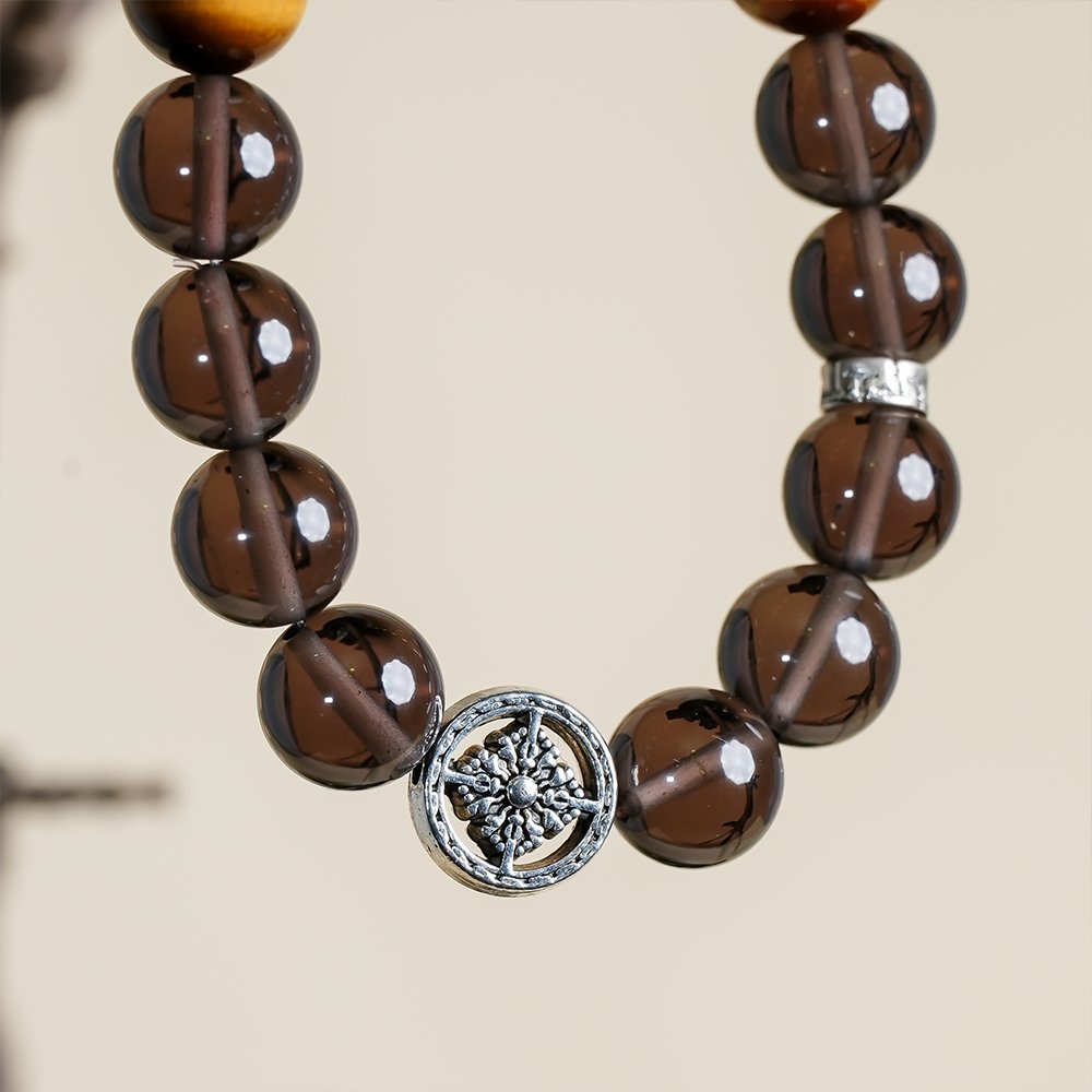 smoky quartz bracelet,yellow tiger eye bracelet,men’s crystal bracelet,grounding crystal bracelet,smoky quartz tiger eye bracelet,10mm men’s bracelet,business style crystal bracelet,masculine crystal jewelry,TS-115 bracelet