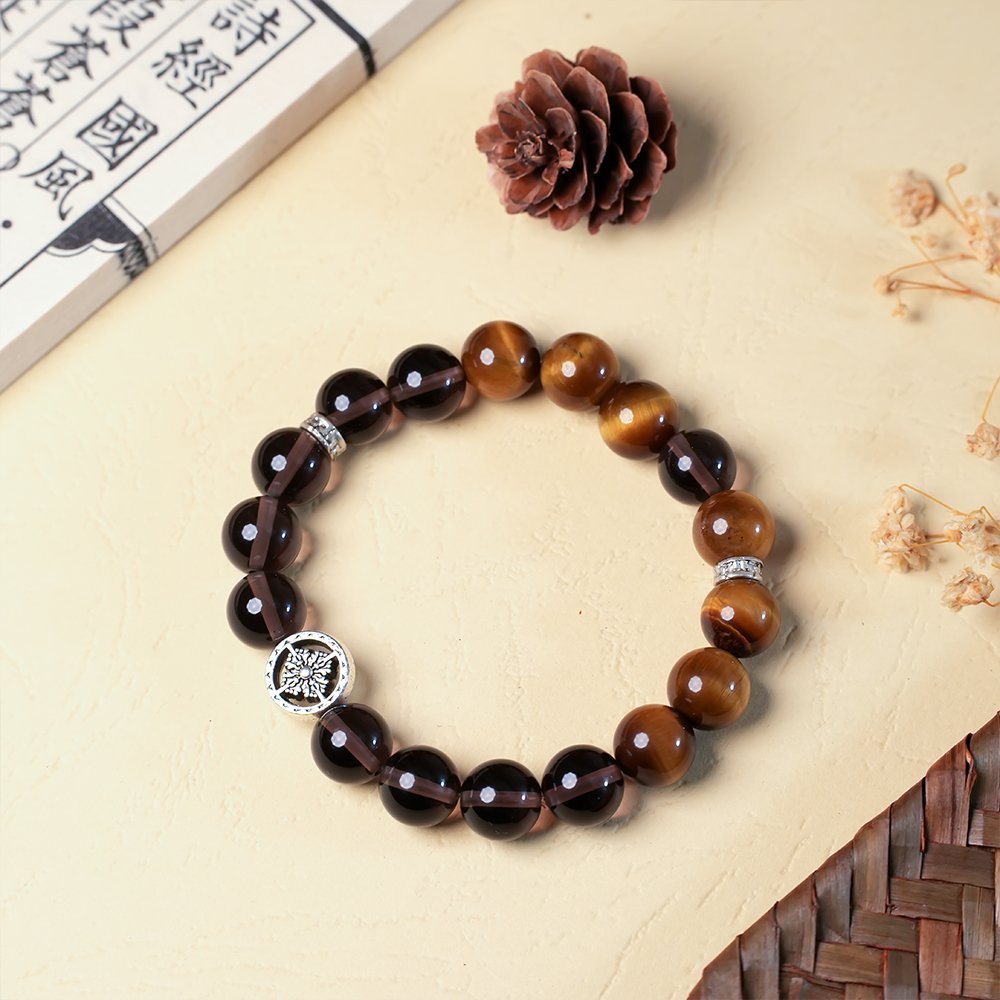 smoky quartz bracelet,yellow tiger eye bracelet,men’s crystal bracelet,grounding crystal bracelet,smoky quartz tiger eye bracelet,10mm men’s bracelet,business style crystal bracelet,masculine crystal jewelry,TS-115 bracelet