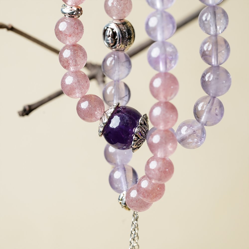 Strawberry Quartz Amethyst Multi-Wrap Bracelet,TS-204,strawberry quartz bracelet,amethyst bracelet,pink and purple crystal bracelet,multi-wrap crystal bracelet,crystal bracelet gift,elegant crystal jewelry