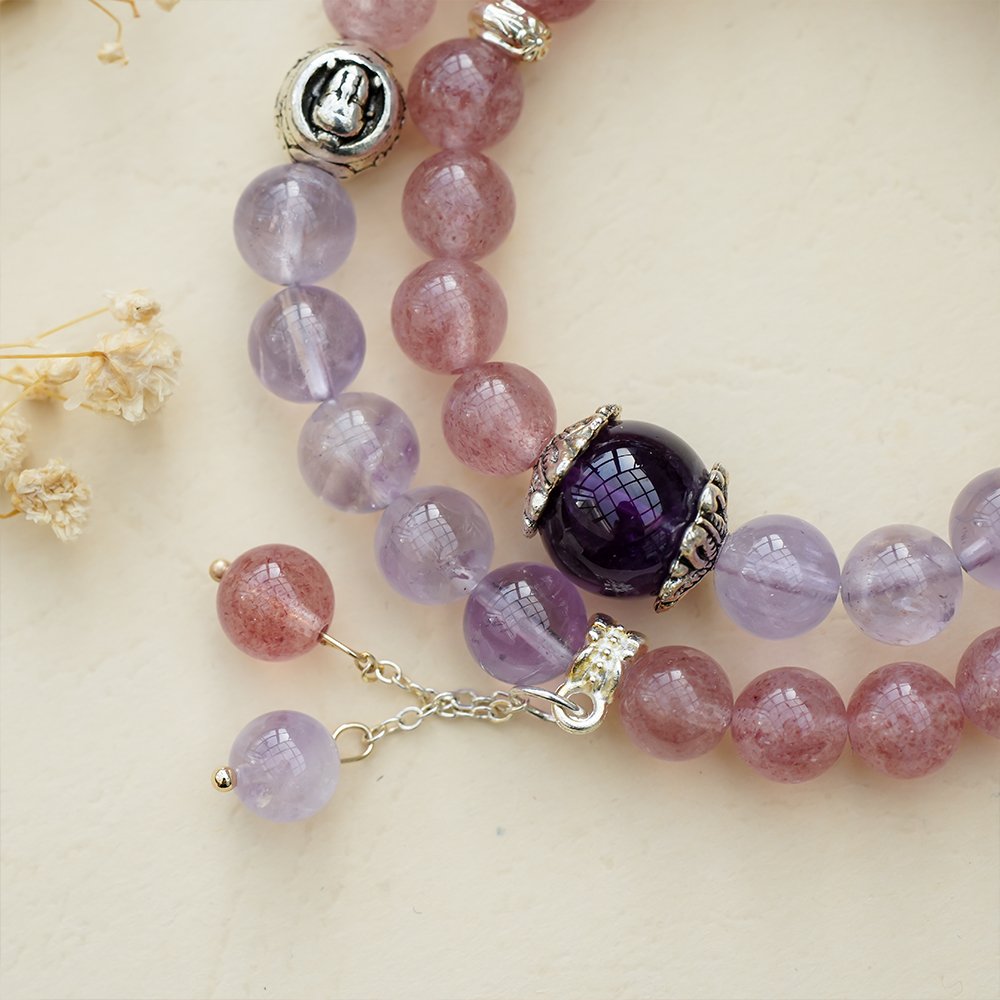 Strawberry Quartz Amethyst Multi-Wrap Bracelet,TS-204,strawberry quartz bracelet,amethyst bracelet,pink and purple crystal bracelet,multi-wrap crystal bracelet,crystal bracelet gift,elegant crystal jewelry