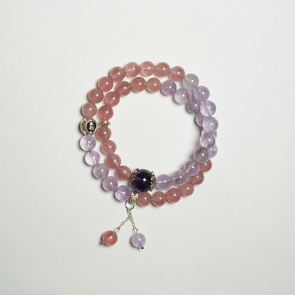 Strawberry Quartz Amethyst Multi-Wrap Bracelet,TS-204,strawberry quartz bracelet,amethyst bracelet,pink and purple crystal bracelet,multi-wrap crystal bracelet,crystal bracelet gift,elegant crystal jewelry
