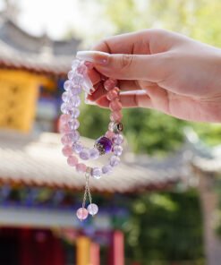Strawberry Quartz & Amethyst Multi-Wrap Bracelet | Layered Elegant Style