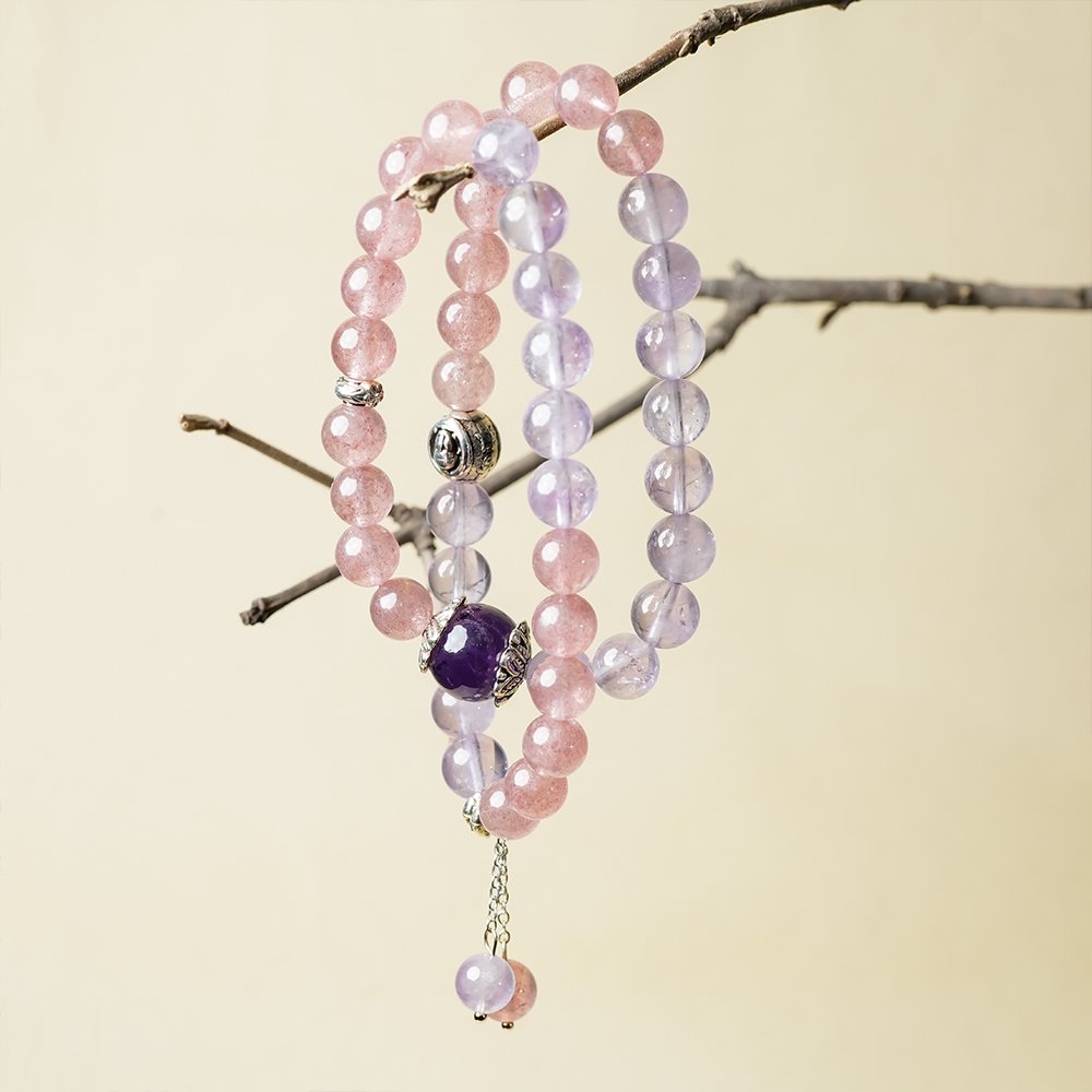 Strawberry Quartz Amethyst Multi-Wrap Bracelet,TS-204,strawberry quartz bracelet,amethyst bracelet,pink and purple crystal bracelet,multi-wrap crystal bracelet,crystal bracelet gift,elegant crystal jewelry