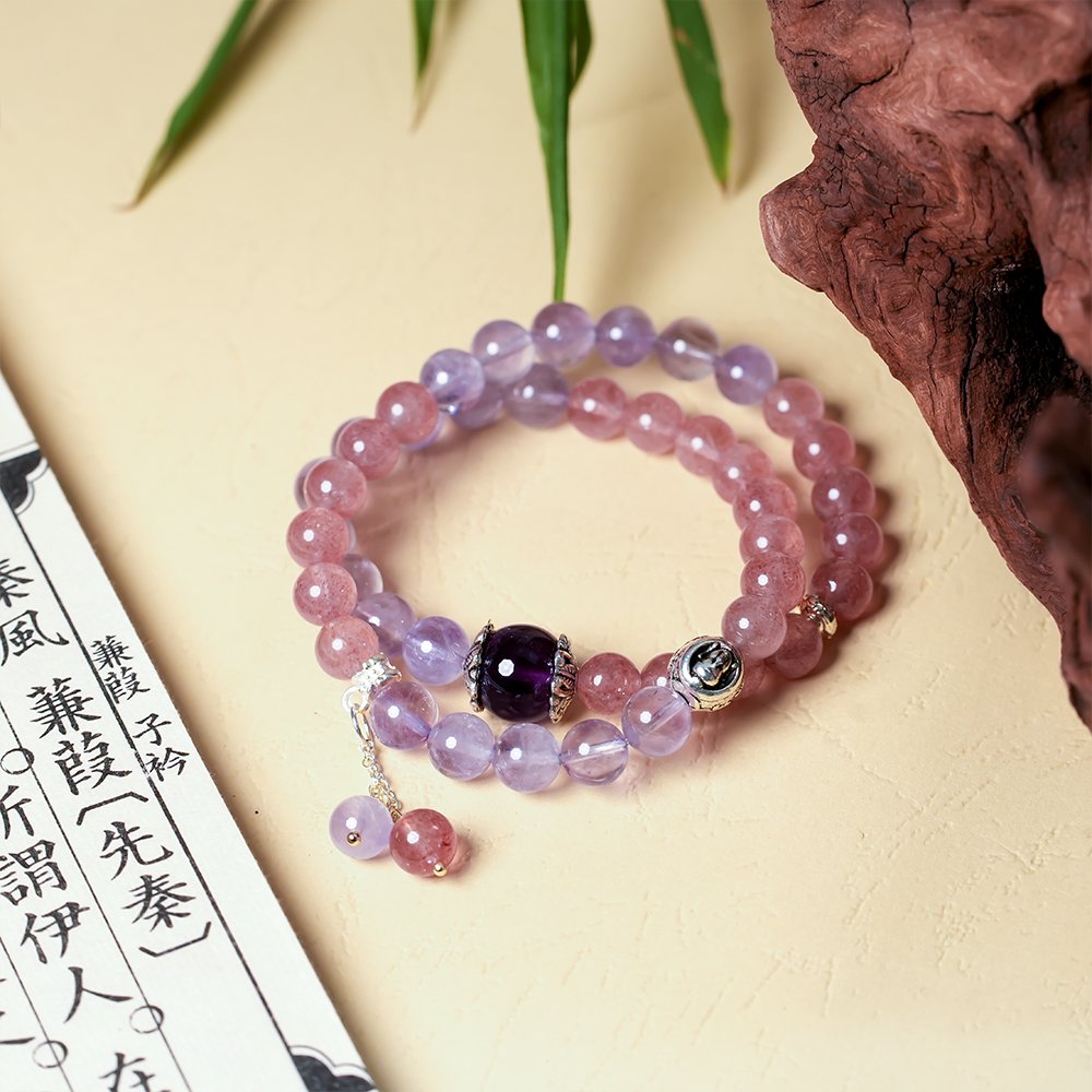 Strawberry Quartz Amethyst Multi-Wrap Bracelet,TS-204,strawberry quartz bracelet,amethyst bracelet,pink and purple crystal bracelet,multi-wrap crystal bracelet,crystal bracelet gift,elegant crystal jewelry