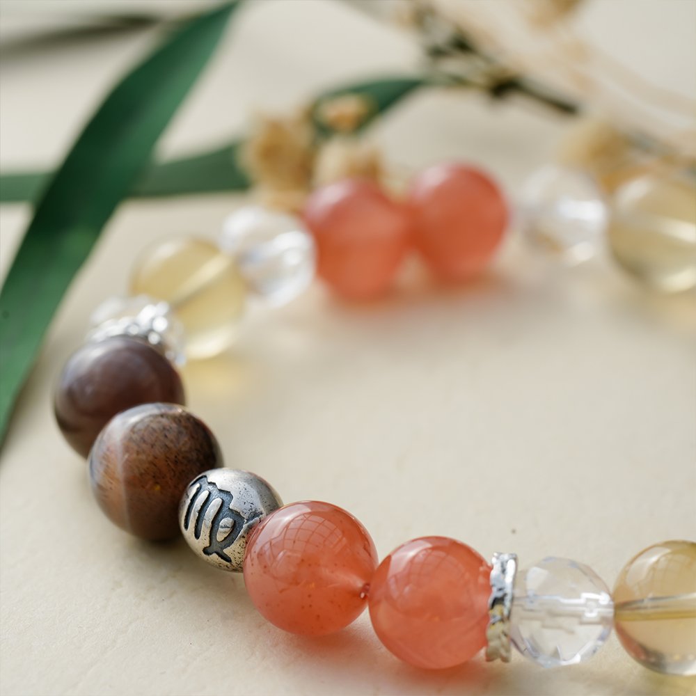 Virgo crystal bracelet,Virgo guardian bracelet,red agate citrine clear quartz bracelet,Nanhong agate bracelet,lemon citrine bracelet,golden skeleton quartz bracelet,abundance inspired crystal bracelet,zodiac crystal bracelet,symbolic crystal jewelry,TS-125 bracelet