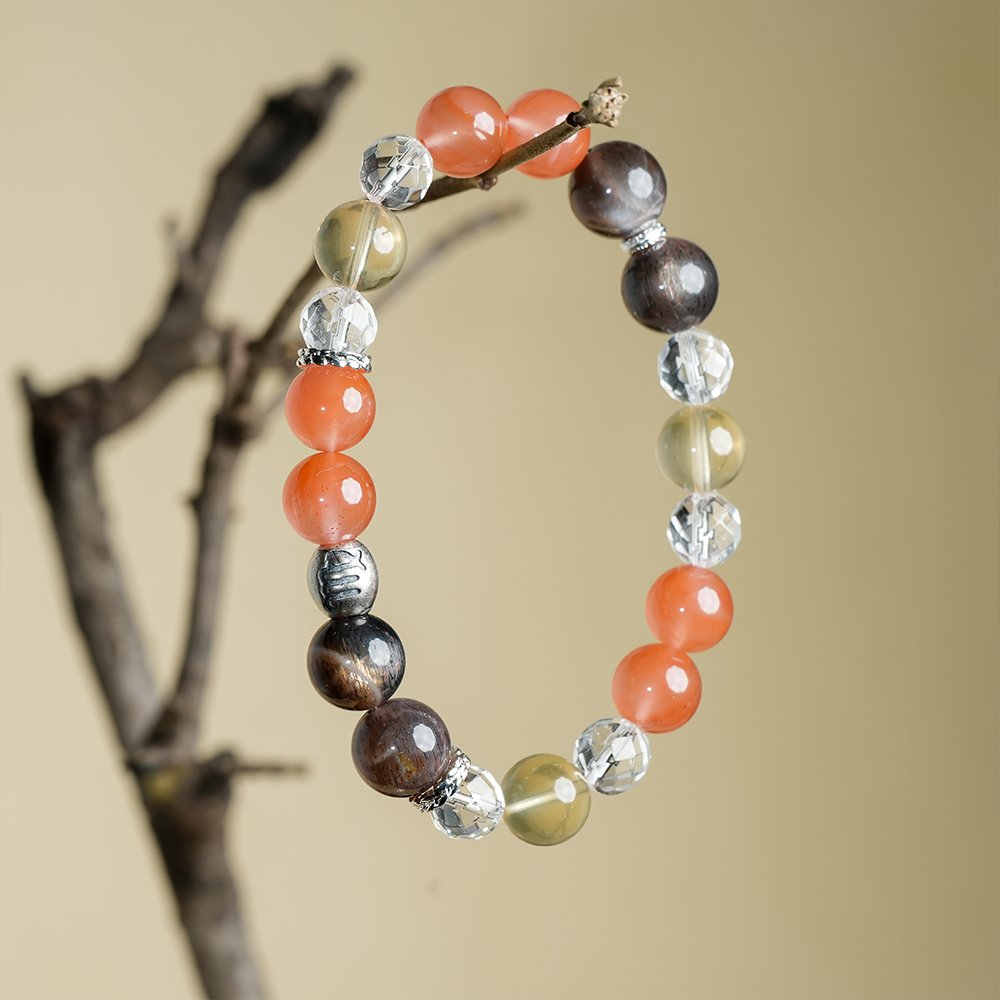 Virgo crystal bracelet,Virgo guardian bracelet,red agate citrine clear quartz bracelet,Nanhong agate bracelet,lemon citrine bracelet,golden skeleton quartz bracelet,abundance inspired crystal bracelet,zodiac crystal bracelet,symbolic crystal jewelry,TS-125 bracelet