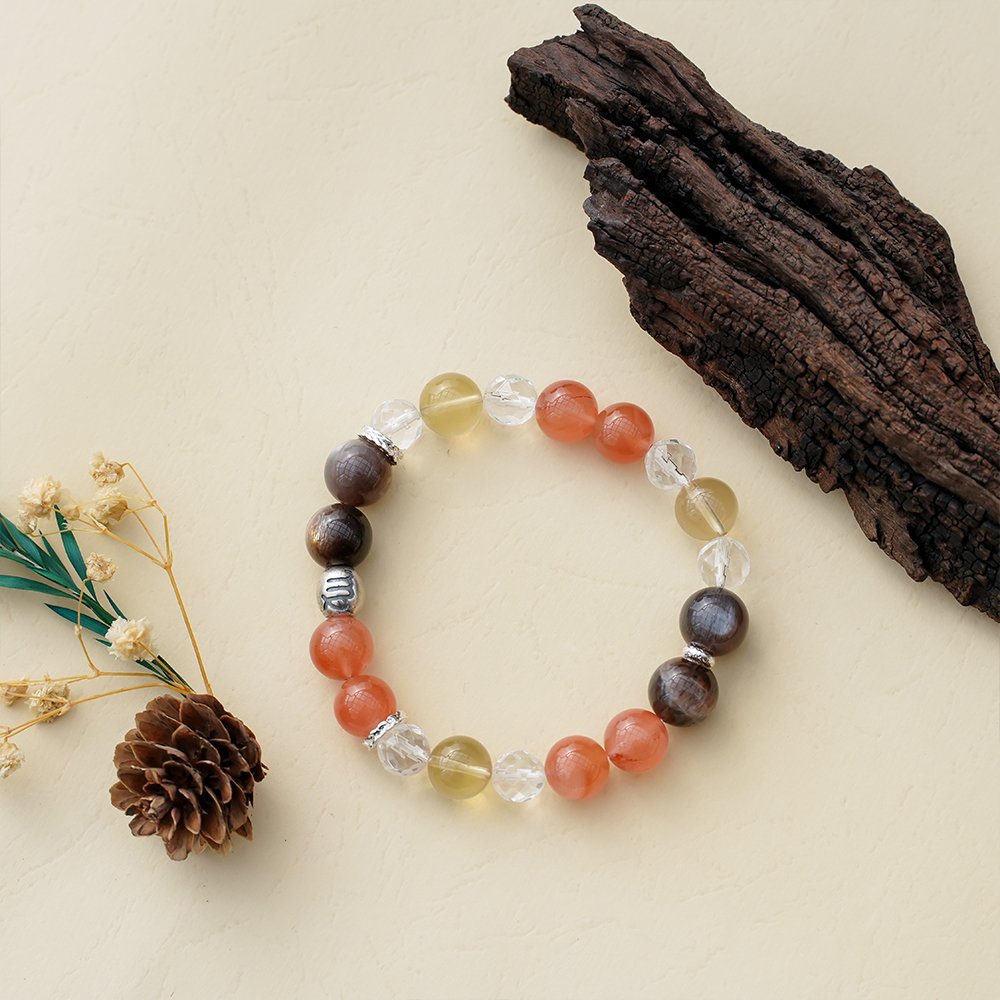Virgo crystal bracelet,Virgo guardian bracelet,red agate citrine clear quartz bracelet,Nanhong agate bracelet,lemon citrine bracelet,golden skeleton quartz bracelet,abundance inspired crystal bracelet,zodiac crystal bracelet,symbolic crystal jewelry,TS-125 bracelet