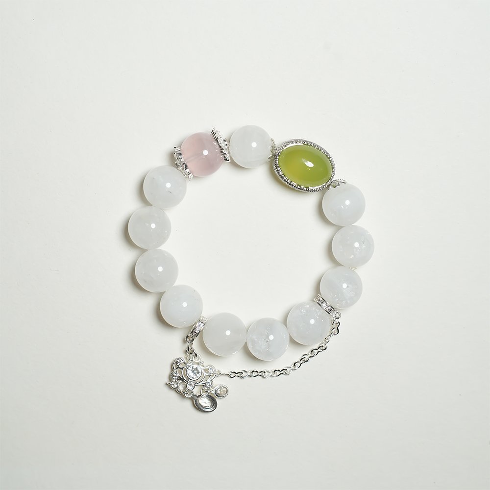white phantom quartz bracelet,rose quartz green chalcedony bracelet,confidence crystal bracelet,green chalcedony bracelet,rose quartz bracelet,white phantom bracelet,spring style crystal bracelet,cube focal bead bracelet,symbolic crystal jewelry,TS-122 bracelet