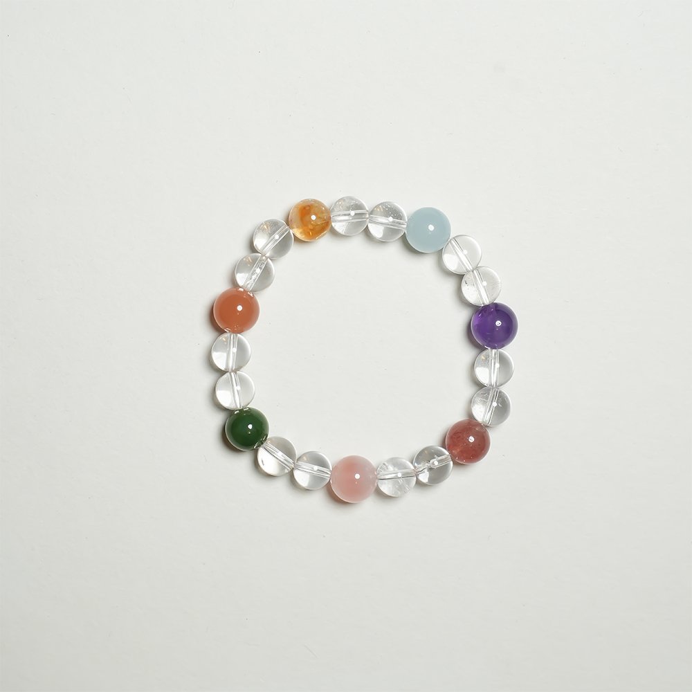 clear quartz multi gem bracelet,amplified intention crystal bracelet,white quartz bracelet,aquamarine citrine amethyst bracelet,rose quartz strawberry quartz bracelet,sunstone Hetian jade bracelet,multi stone crystal bracelet,crystal jewelry gift,TS-112 bracelet