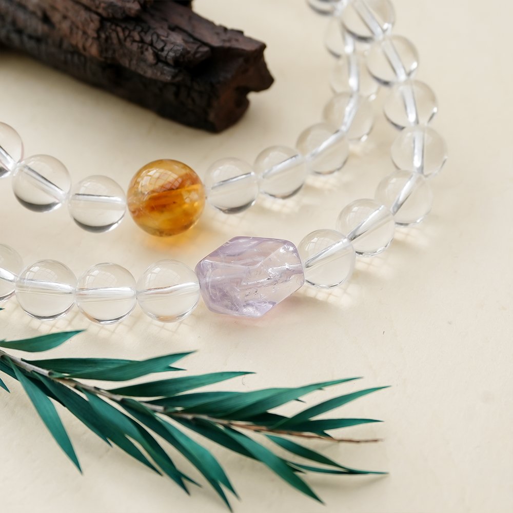 clear quartz multi wrap bracelet,clear quartz multi gem bracelet,cleansing clarity crystal bracelet,white crystal bracelet,aquamarine strawberry quartz bracelet,yellow phantom quartz bracelet,amethyst accent bracelet,multi wrap crystal bracelet,symbolic crystal jewelry,TS-206 bracelet