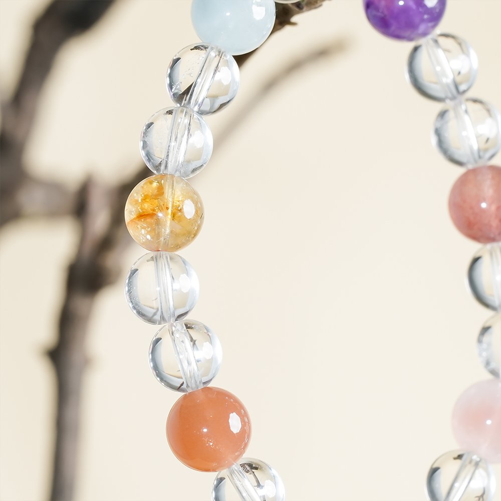 clear quartz multi gem bracelet,amplified intention crystal bracelet,white quartz bracelet,aquamarine citrine amethyst bracelet,rose quartz strawberry quartz bracelet,sunstone Hetian jade bracelet,multi stone crystal bracelet,crystal jewelry gift,TS-112 bracelet