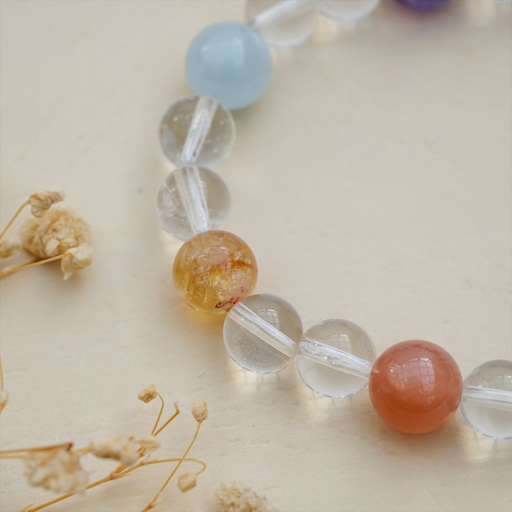 clear quartz multi gem bracelet,amplified intention crystal bracelet,white quartz bracelet,aquamarine citrine amethyst bracelet,rose quartz strawberry quartz bracelet,sunstone Hetian jade bracelet,multi stone crystal bracelet,crystal jewelry gift,TS-112 bracelet