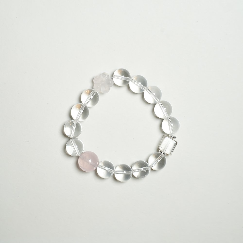 clear quartz rose quartz bracelet,relationship harmony crystal bracelet,clear quartz cube bracelet,rose quartz bracelet,social warmth crystal bracelet,clear thinking bracelet,minimalist crystal jewelry,feminine crystal bracelet,symbolic crystal bracelet