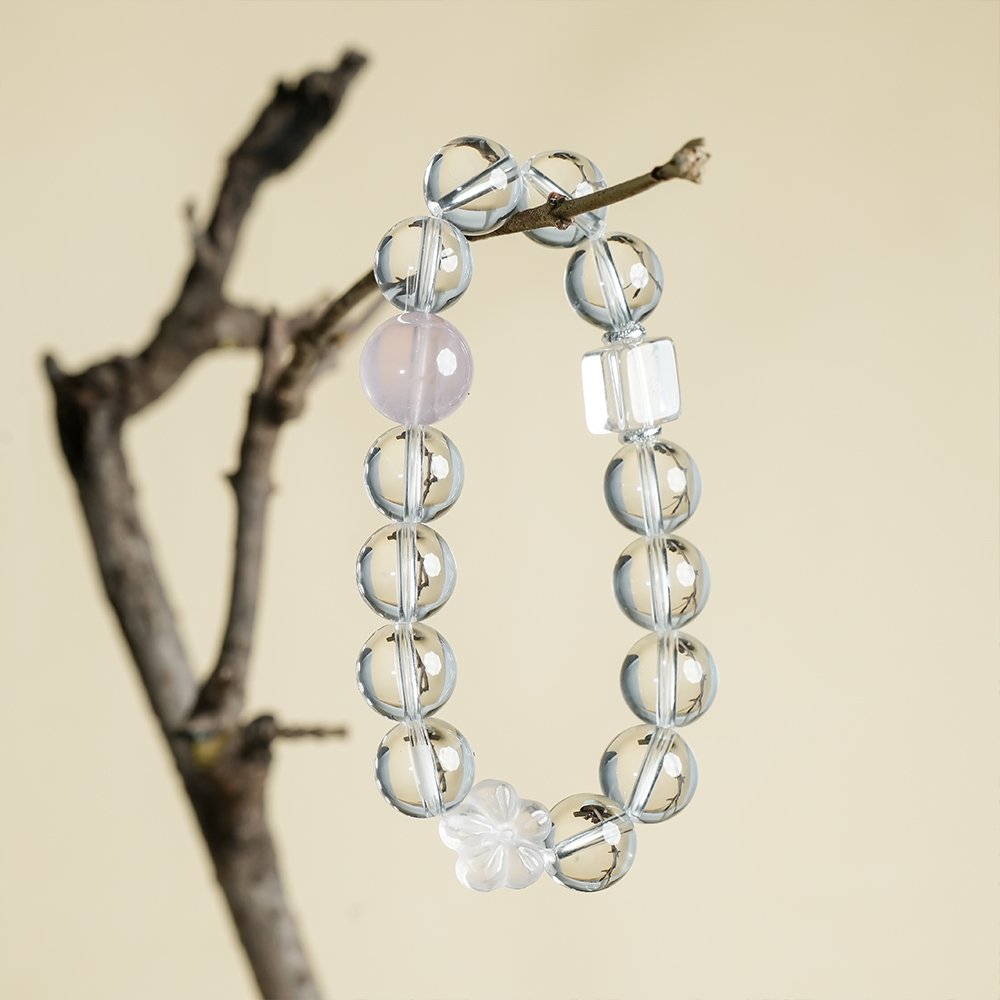 clear quartz rose quartz bracelet,relationship harmony crystal bracelet,clear quartz cube bracelet,rose quartz bracelet,social warmth crystal bracelet,clear thinking bracelet,minimalist crystal jewelry,feminine crystal bracelet,symbolic crystal bracelet