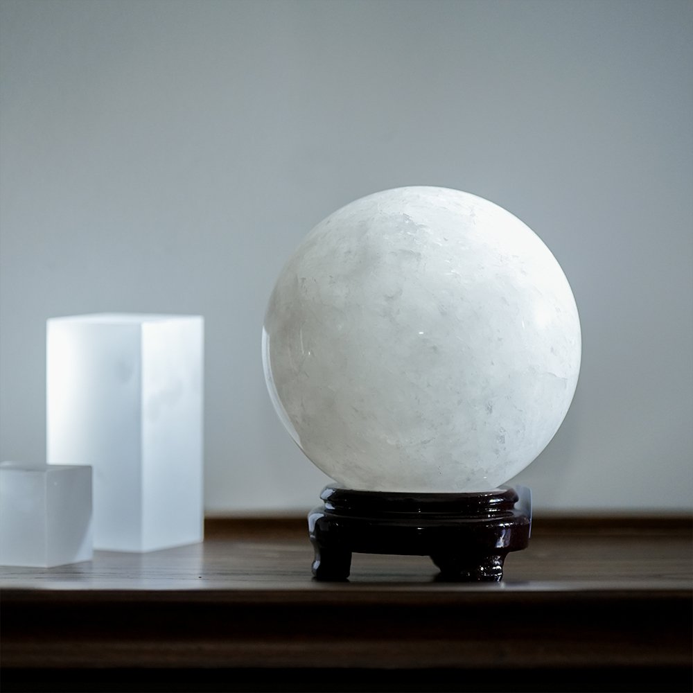 large clear quartz sphere,clear crystal ball,white crystal sphere,clear quartz ball decor,clarity crystal decor,wisdom inspired crystal sphere,symbolic cleansing decor,home office crystal decor,study desk crystal ball,TS-4051 crystal sphere