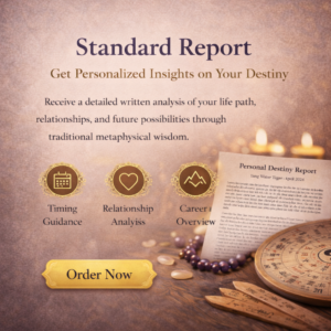 standard destiny report with bazi reading tools and feng shui compass offering personalized life path, relationship analysis, and career insights