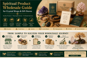 Wholesale spiritual products for crystal shops including bracelets, crystal gifts, blessing cards, amulets, and custom gift sets