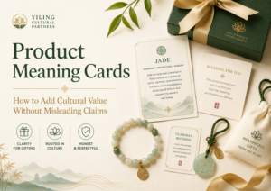 product meaning cards for bracelets, crystals, amulets, zodiac gifts, and spiritual gift sets on a bright ivory, jade green, and warm gold background